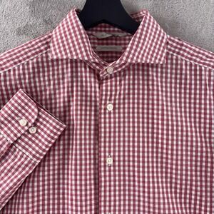 Suitsupply Button Down Shirt Mens Size 40 Red White Gingham Two Ply Cotton